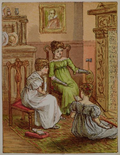 Card Depicting a Fireside Scene by English School